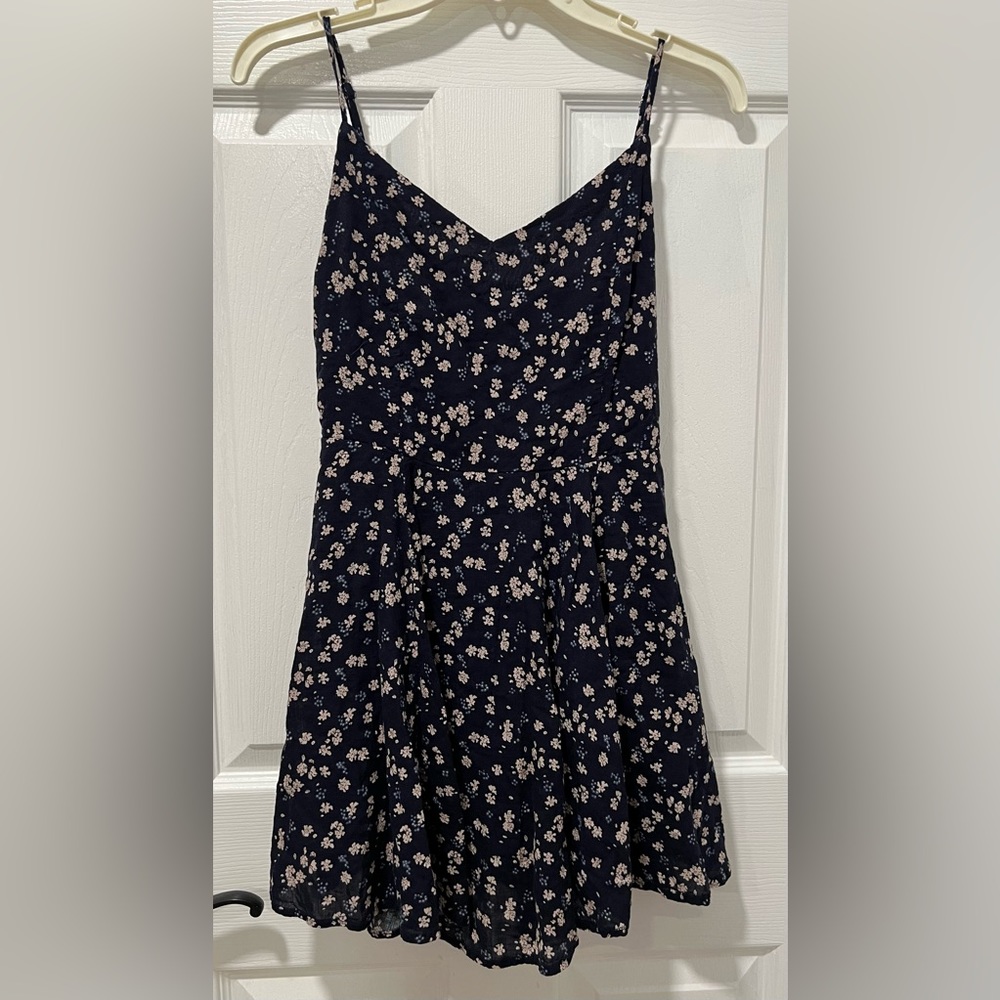 Blush J Women Small Mini Cami Sun Dress Fit & Flare Navy Floral Print Spring